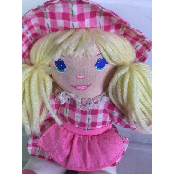 VTG 1996 Dolly Mine Plush Stuffed Doll Pink Plaid Dress Blond Hair Well Made Toy - Picture 2 of 8
